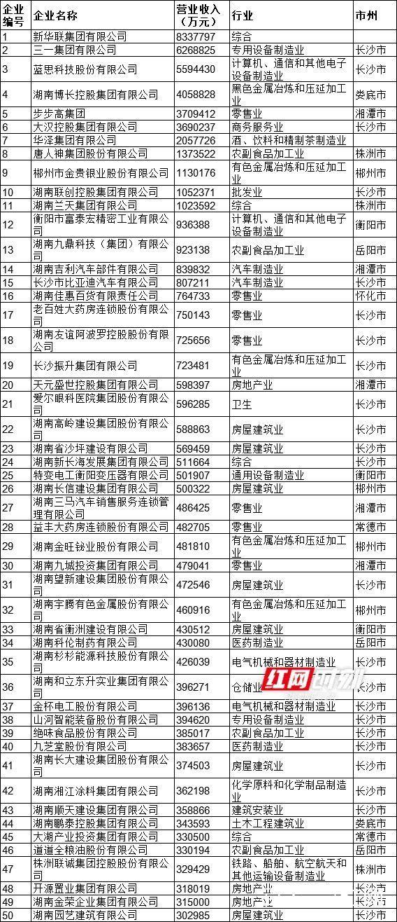 湖南省民營(yíng)企業(yè)百強名單